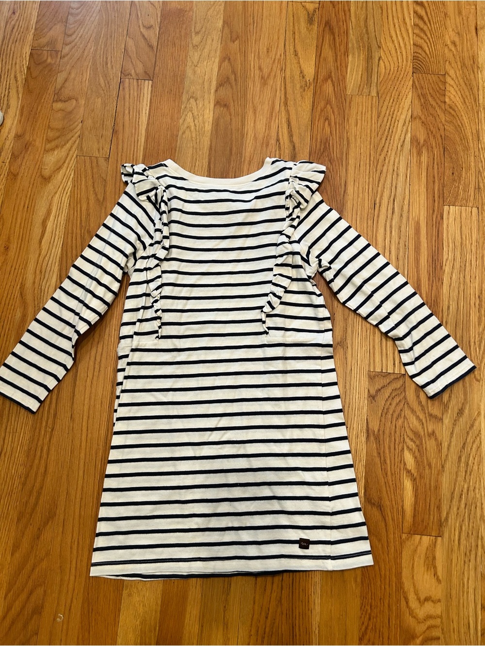 Tea Collection 7 Striped Ruffle Shoulder Dress - Navy & White - Picture 2 of 3